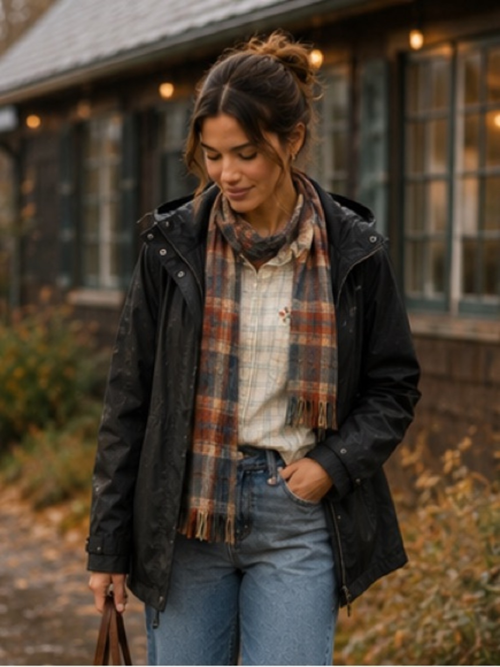 Brown and Grey Plaid Scarf